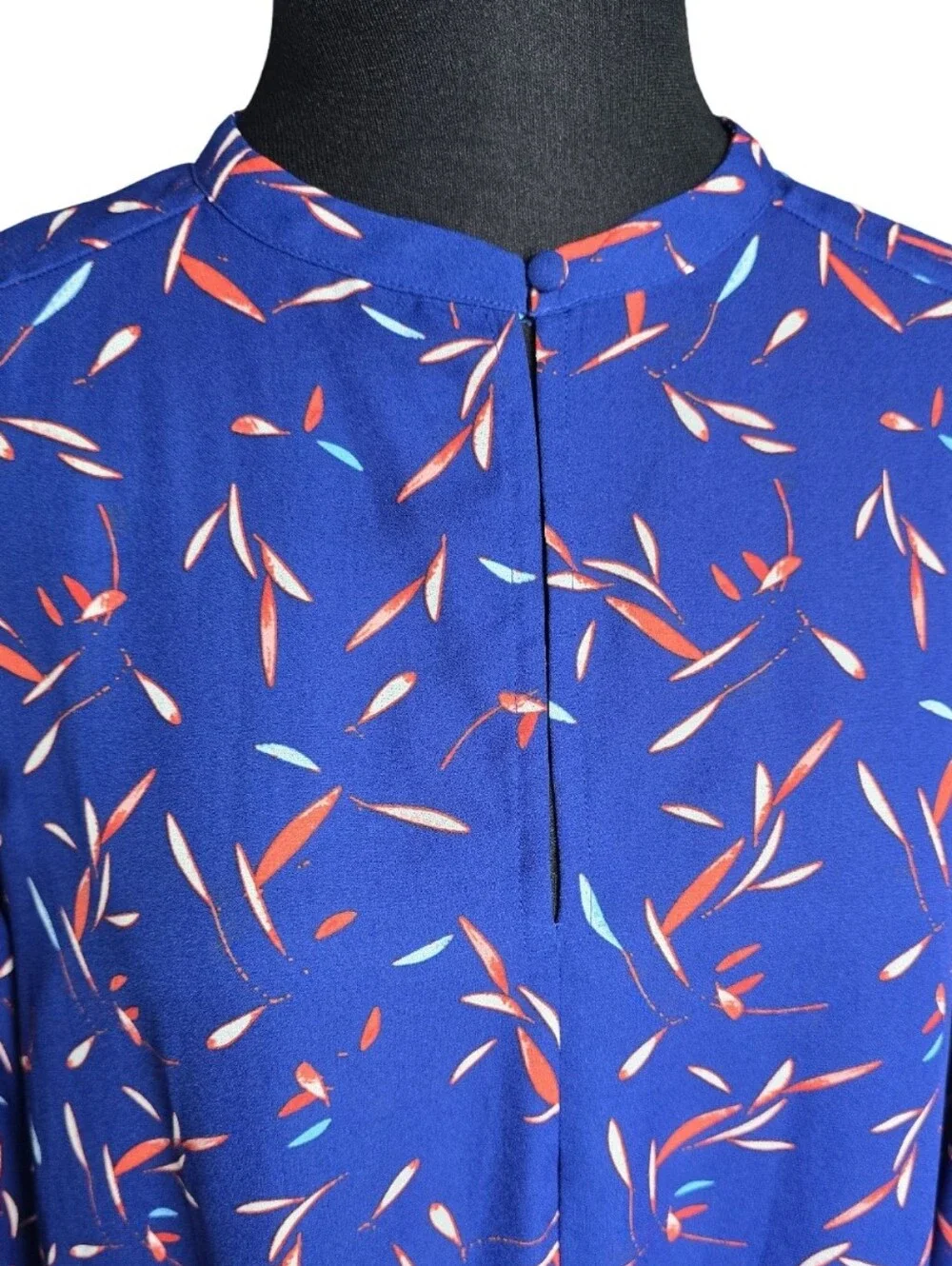 Banana Republic Blue Printed Long-Sleeve Ruffle-Hem Dress Size S Retro Casual - Picture 6 of 9